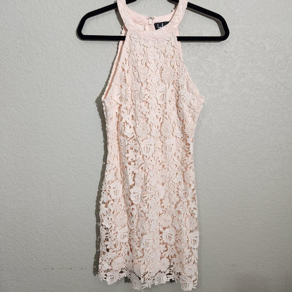 Lulus Love Poem Dress Small Blush Pink Lace Halter Mini Cocktail Party Club